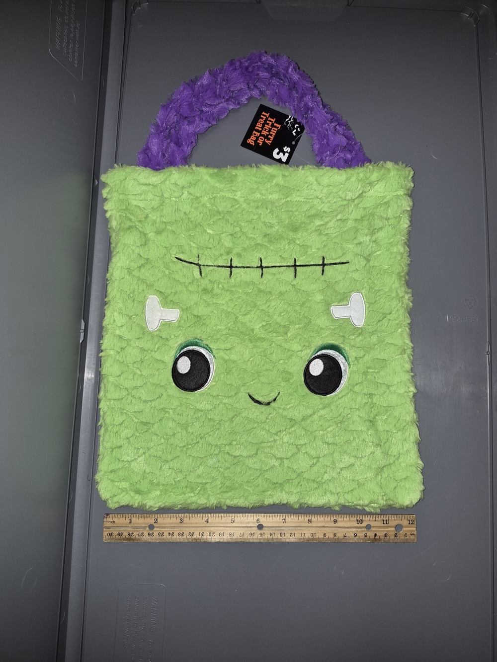 Kids Plush Halloween Trick-or-Treat Bag - Green Frankenstein